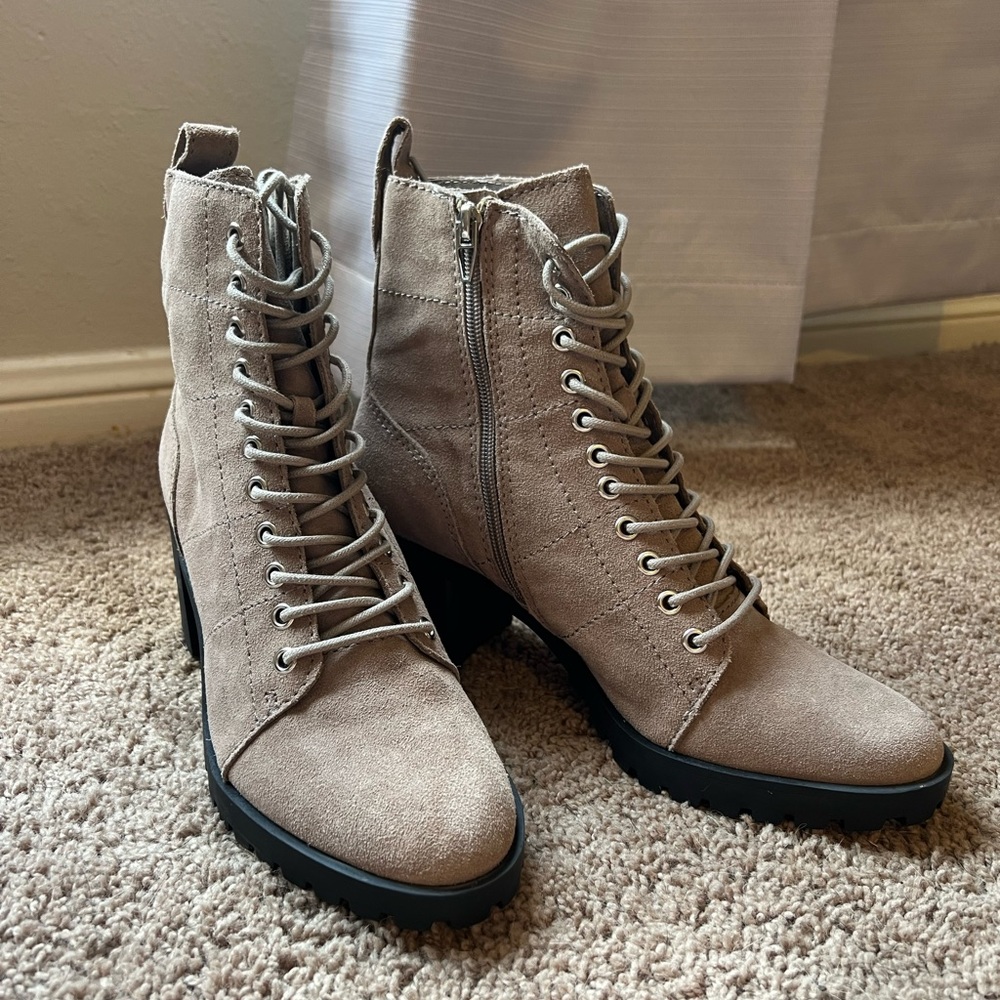 Brown laced heel boots